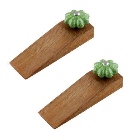 2 Pieces Green Crackle Melon Ceramic Wooden Door Stopper